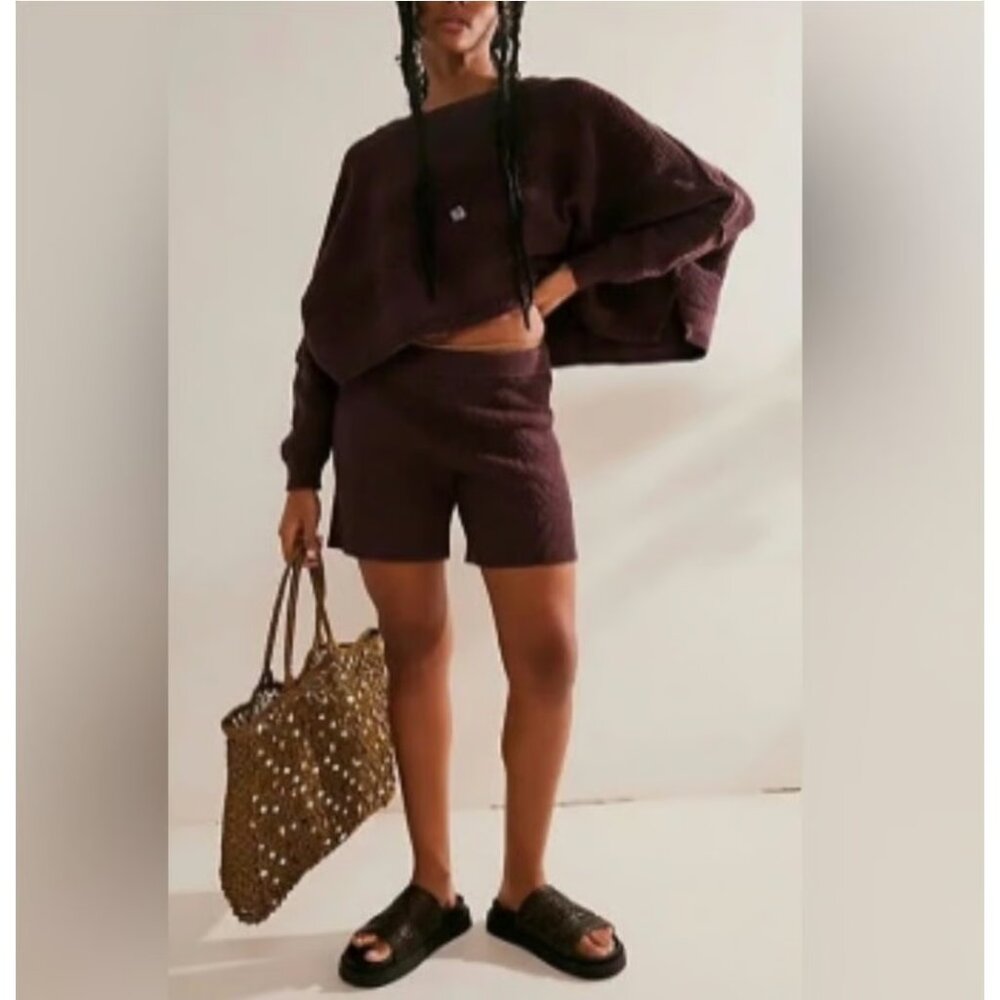 Free People Dark Brown Knit Lounge Shorts